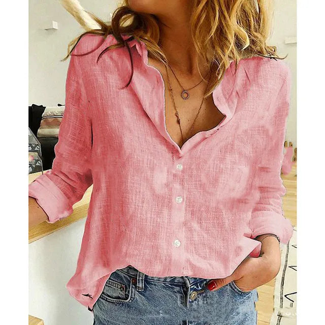 Long Sleeve Cotton/linnen blouse, Casual Loose Fit (Up to 5XL)