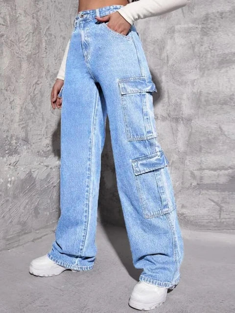 Nieuwe Stijl Dames Cargo losse Jeans Rechte Pijpen