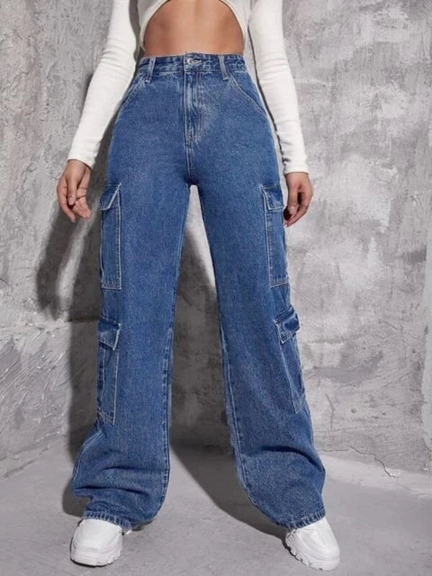 Nieuwe Stijl Dames Cargo losse Jeans Rechte Pijpen
