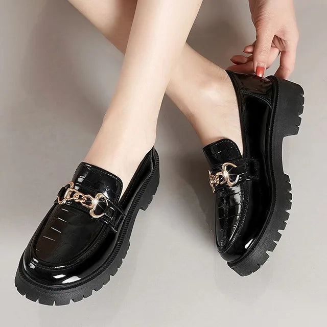 Dame Loafers tykk såle, skinnsko