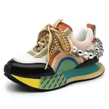 Nieuwe Lace Up Parel Ketting Decoratieve Vrouwen Platform Sneakers