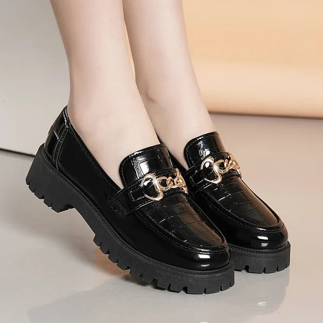 Dame Loafers tykk såle, skinnsko