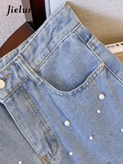 Parel Chique Damesjeans Hoge Taille, Losse wijde Pijpen Broek