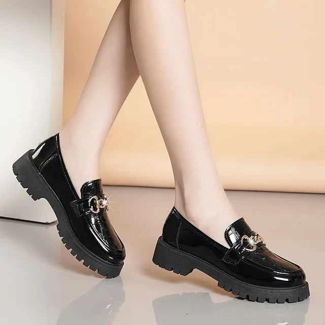 Dame Loafers tykk såle, skinnsko