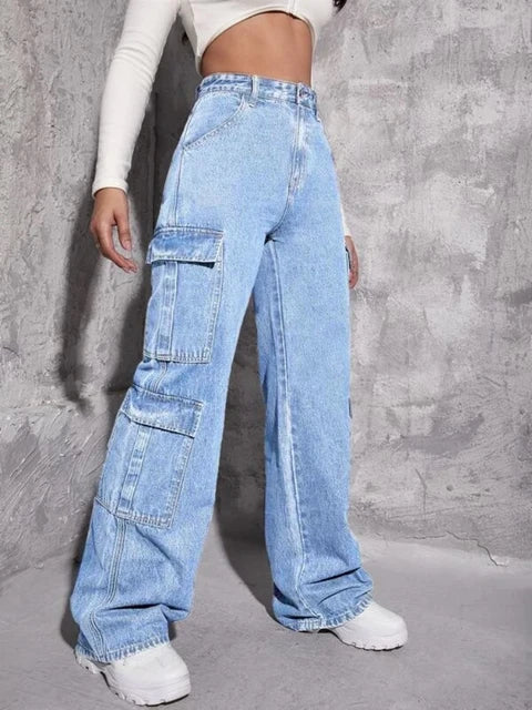 Nieuwe Stijl Dames Cargo losse Jeans Rechte Pijpen