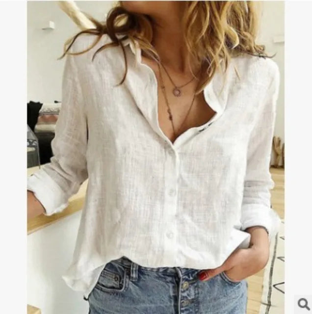 Long Sleeve Cotton/linnen blouse, Casual Loose Fit (Up to 5XL)