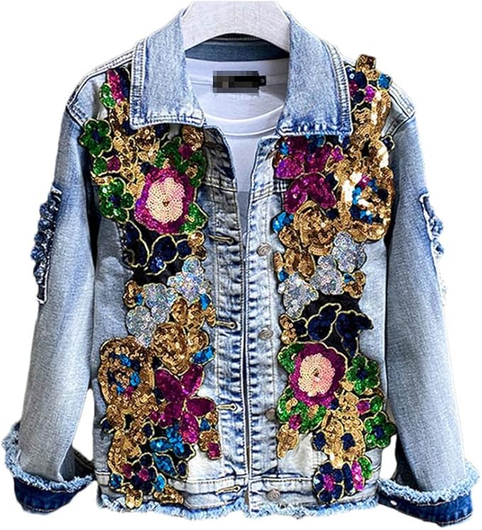 Denim Bloem Lovertjes Jasje Kort
