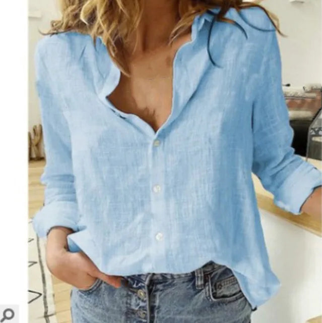 Long Sleeve Cotton/linnen blouse, Casual Loose Fit  (Up to 5XL)