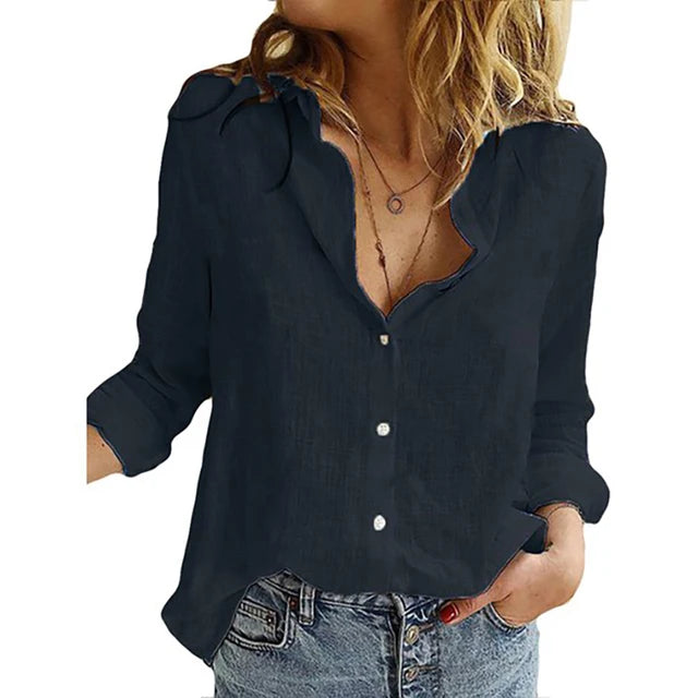 Long Sleeve Cotton/linnen blouse, Casual Loose Fit  (Up to 5XL)