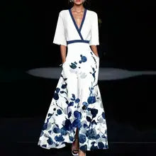 elegante jurk met V-Hals Geplooide Tailleband Met Korte Mouwen