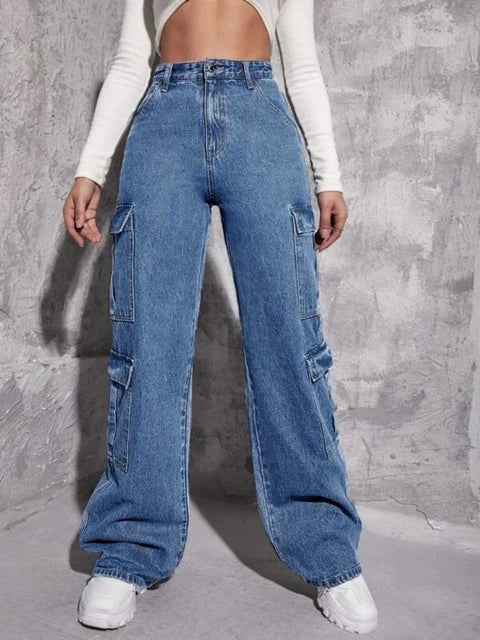 Nieuwe Stijl Dames Cargo losse Jeans Rechte Pijpen