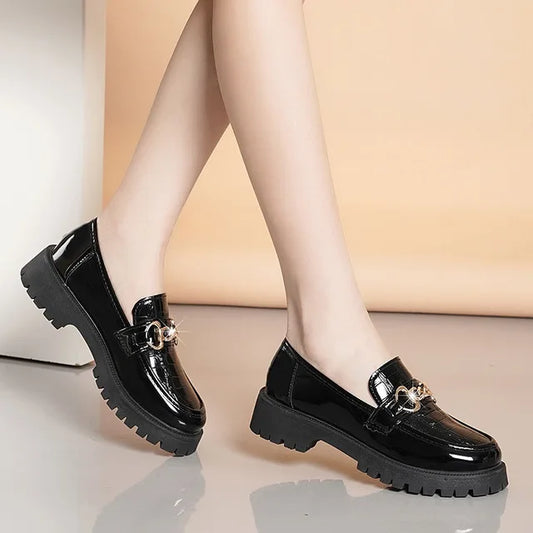 Dame Loafers tykk såle, skinnsko 