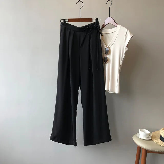Casual effen kleur damesbroek met wijde pijpen