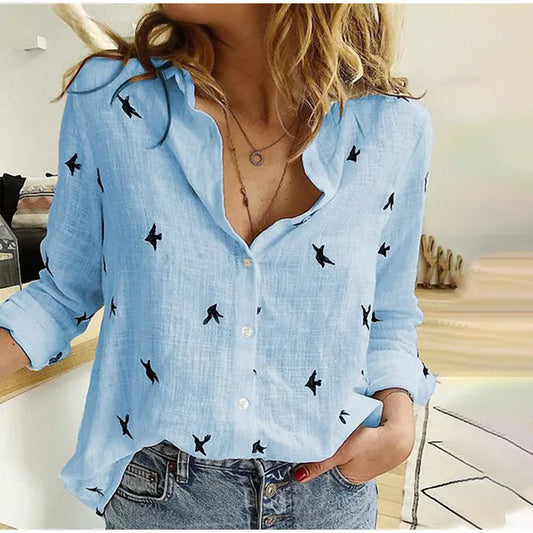 Long Sleeve Cotton/linnen blouse, Casual Loose Fit  (Up to 5XL)