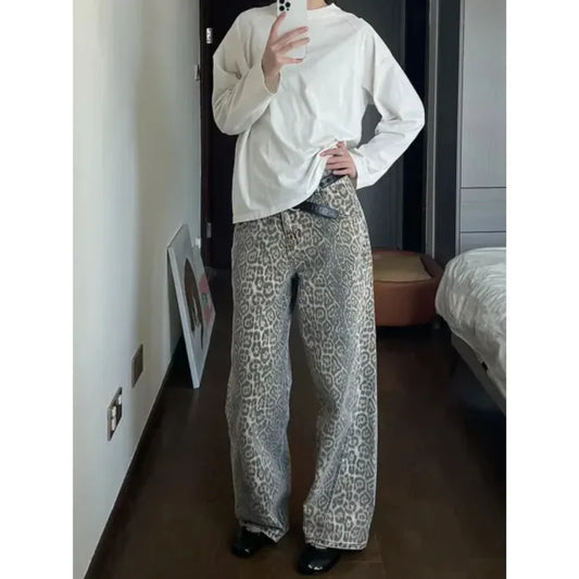 Oversized Jeans met Luipaard Print