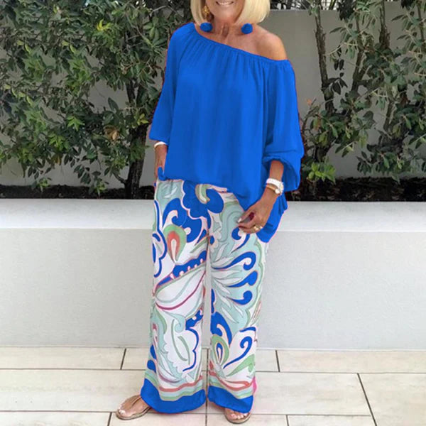 Loose Long-Sleeved T-Shirt Set, Two-Piece.