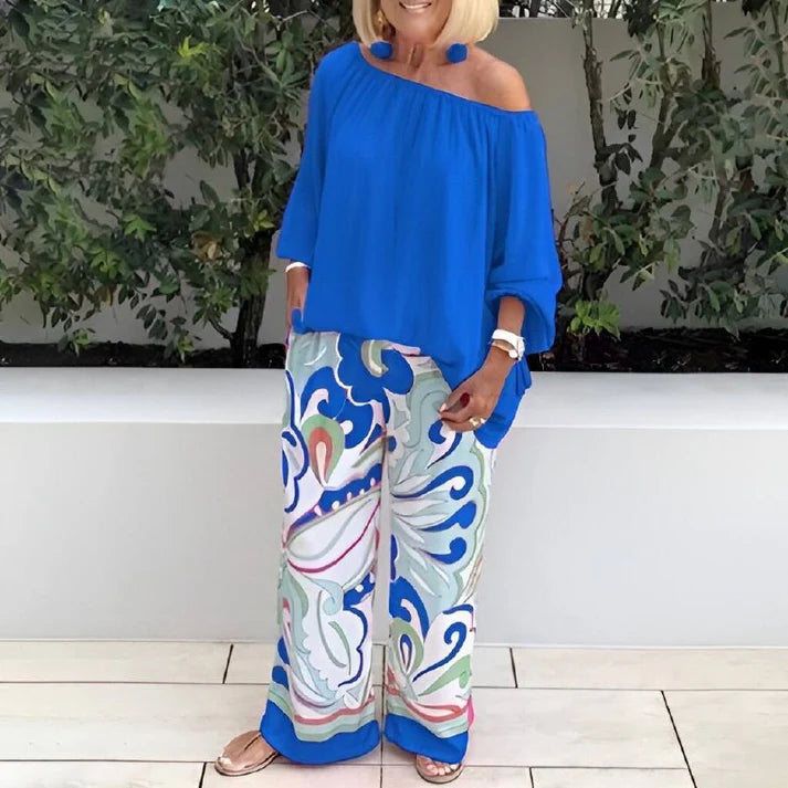 Loose Long-Sleeved T-Shirt Set, Two-Piece.