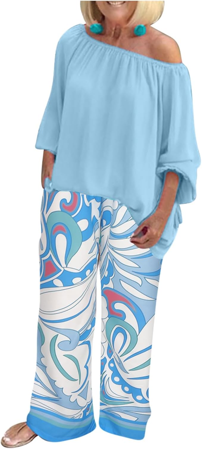 Loose Long-Sleeved T-Shirt Set, Two-Piece.