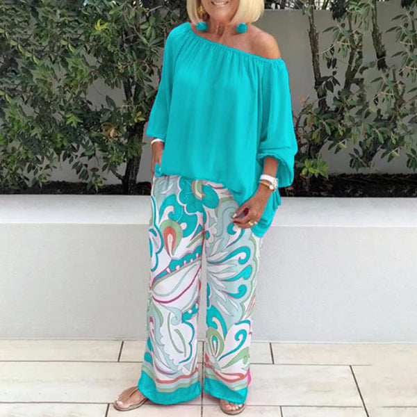 Loose Long-Sleeved T-Shirt Set, Two-Piece.