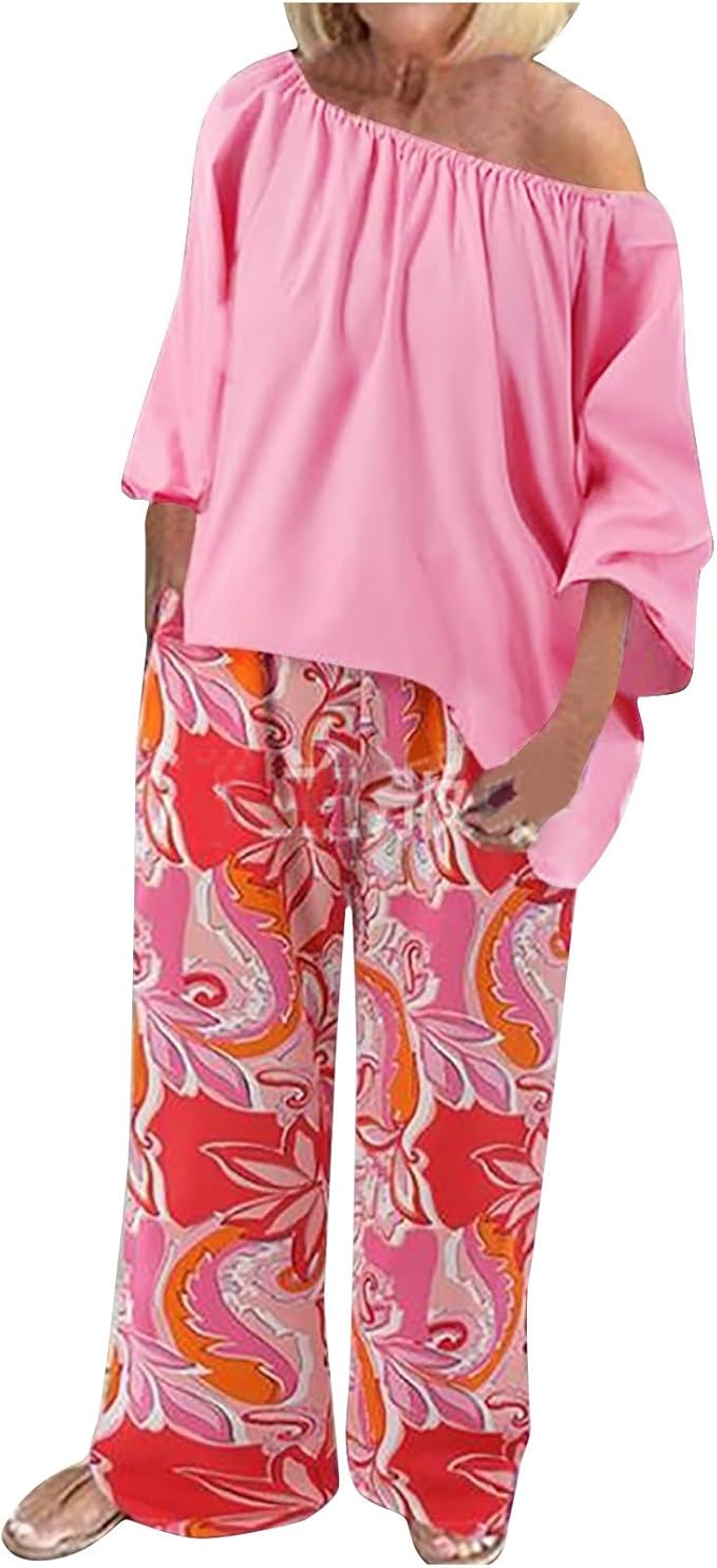 Loose Long-Sleeved T-Shirt Set, Two-Piece.