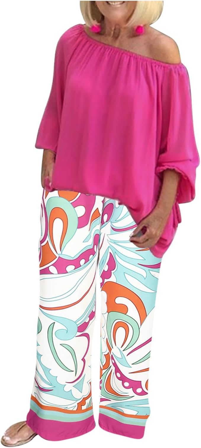 Loose Long-Sleeved T-Shirt Set, Two-Piece.