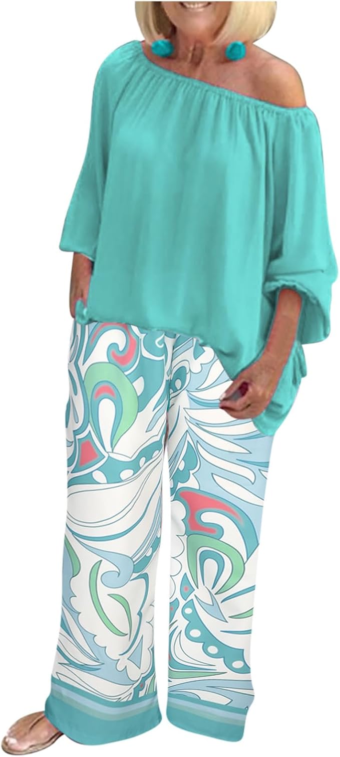 Loose Long-Sleeved T-Shirt Set, Two-Piece.